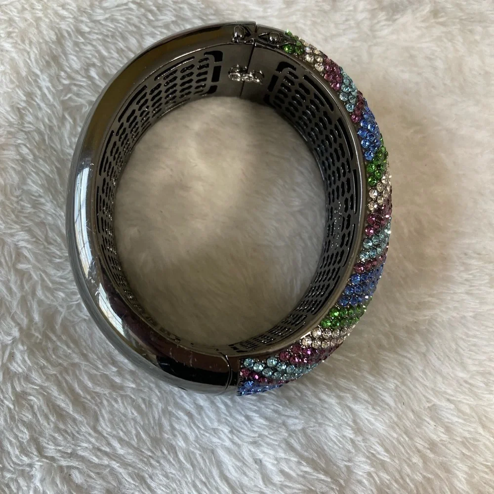 Akkad Multi Colored Crystals‎ Gun Metal Hinged Bracelet w/ Safety Clasps …